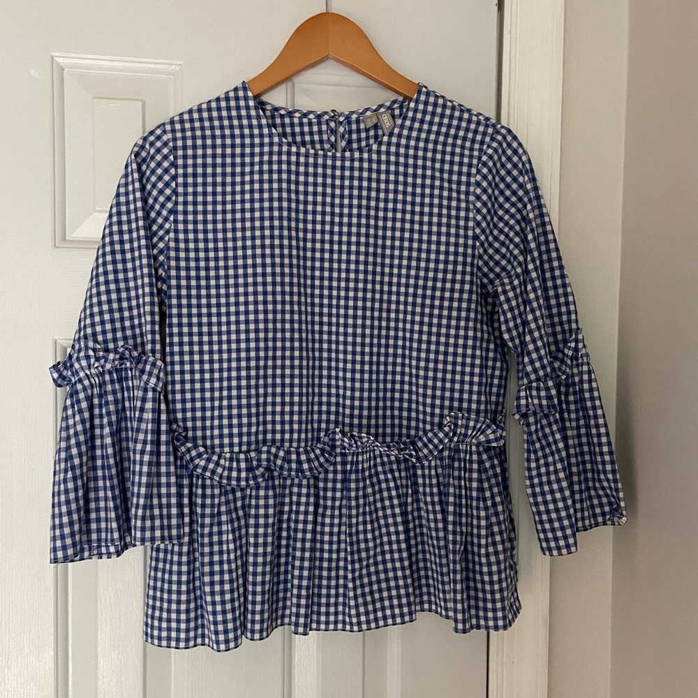ASOS blue gingham peplum top